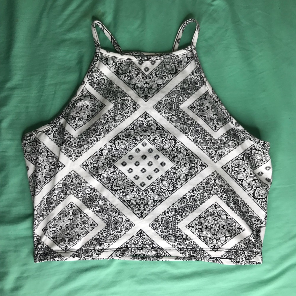 Black & White Halter Crop Top
